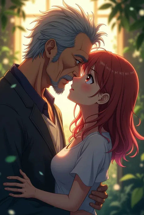 Anime girl and oldman lip lock
