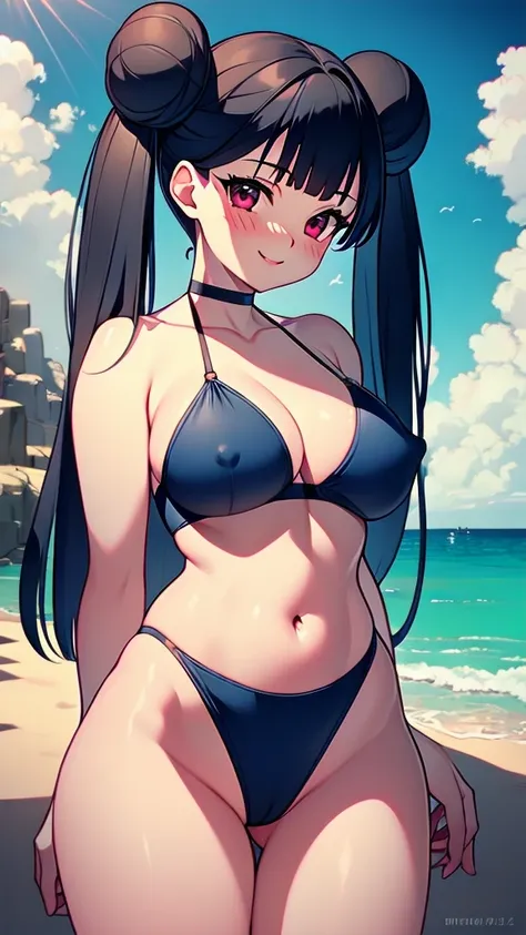 (masterpiece:1.2), (best quality:1.2), (intricate details:1.2), (anime coloring:1.1), Explicit, ((top-quality)), offical art, official style, anime screencap, nsfw, whole body, full body, solo girl, light black hair, red eyes, long hair, big breasts, matur...