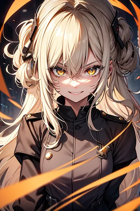 cute female long yellow hair wearing a german ww1 uniform Yellow glowing eyes head up eyes looking down onto viewer super detailed ,best quality, ultra quality, absurd details, best light, best shadow, sharp, sharp image, detailed, extremely detailed, grea...