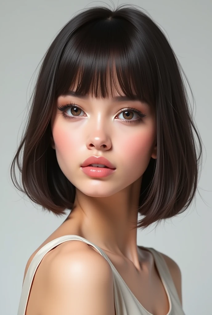 woman with realistic straight haircut 