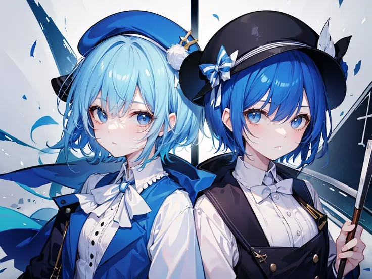 Detective Girl。He has short blue hair and wears a hat。