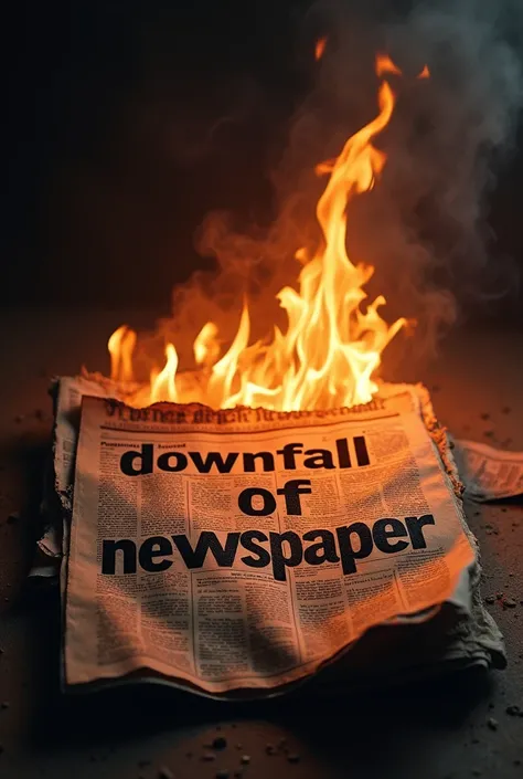 Imagine a burning news paper and wrote DOWNFALL OF NEWSPAPER on it
