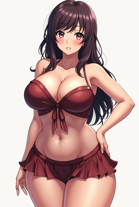 A hot cute healthy anime milf with very very huge breasts and very thick thighs in Japanese uniform miniskirt close pic sultry expression.... 