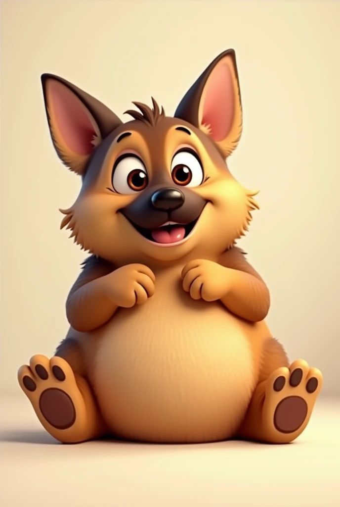 Animated german shepherd full body fat, open legs close but with a cuter face