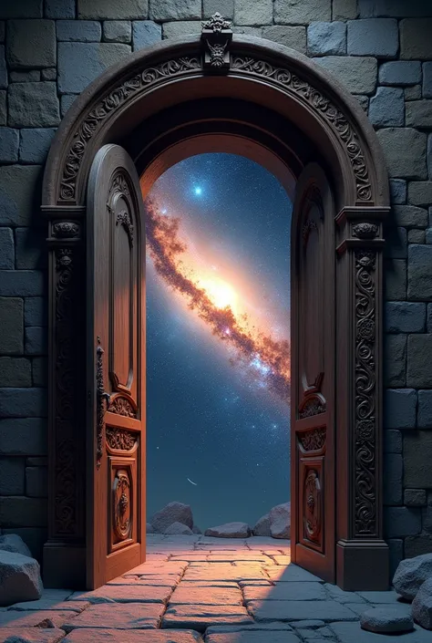 (photorealism:1.2), portal through a door to the galaxy