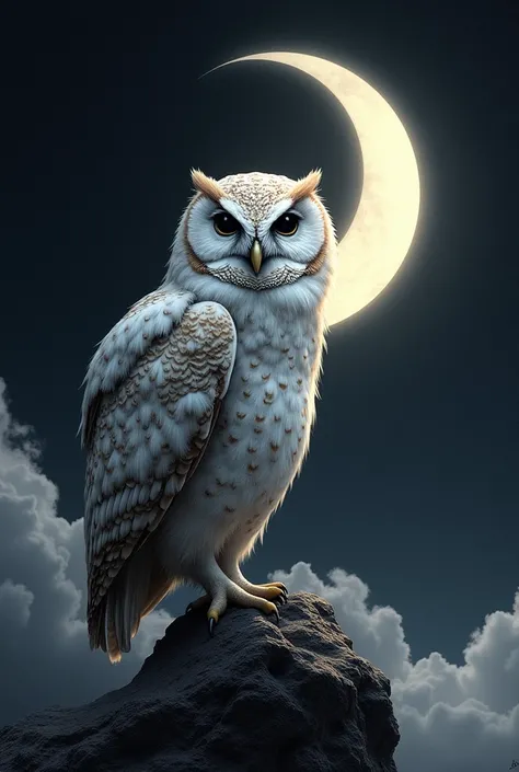 DRAWING of an Owl with the moon in the background 