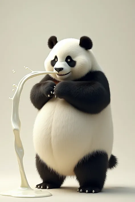 A panda squirting milk by throwing milk at itself