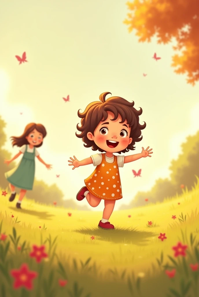 Create baby girl cartoon image running towards her mom