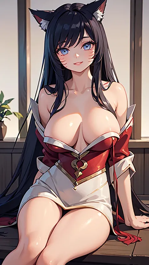 (best quality,ultra-detailed,realistic:1.37),Ahri,spa,luxurious,relaxing atmosphere,beautiful detailed eyes,beautiful detailed lips,smiling,bathrobe,sitting upright,black hair,nine white tails,peaceful background,portraits,vivid colors,soft lighting,tranqu...