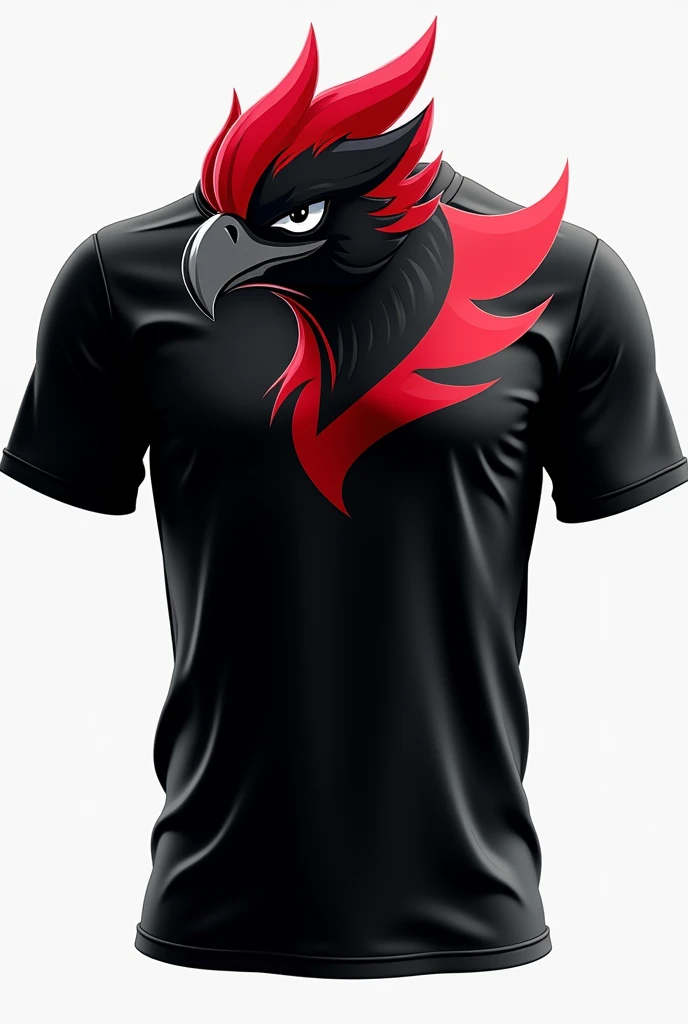 Black team shirt, Team name review. bird with black head and red tuft as mascot.