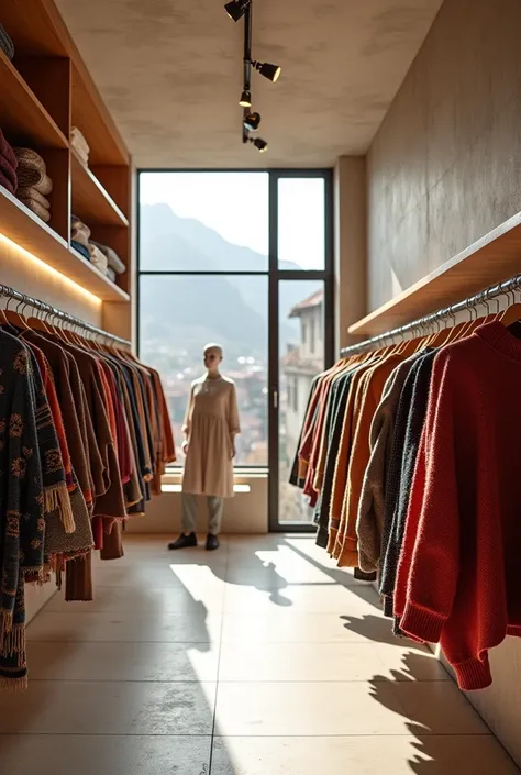 A modern clothing store in Ecuador-Otavalo where they sell sweaters and woolen garments, without people in a cool environment 
