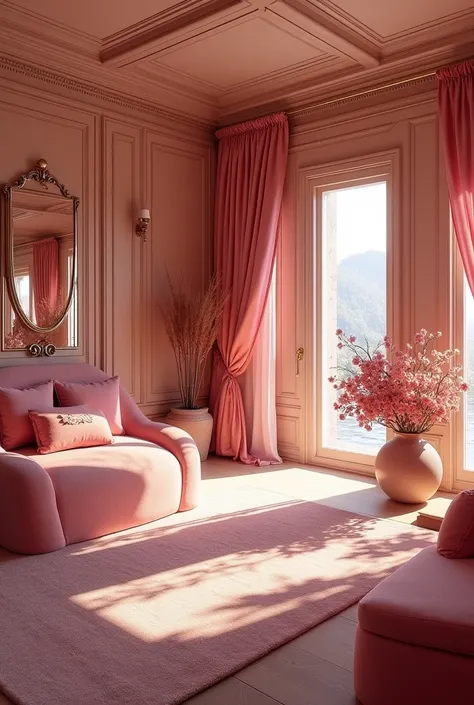 Create Aphrodite&#39;s Cabin 10 House , with the decoration ,as a very charming and luxurious space, reflecting the beauty and romantic nature of the goddess of love and beauty. Geralmente, is adorned with soft and elegant colors, like pink and red. The de...