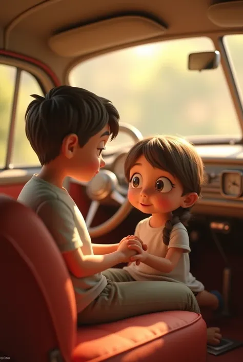 IN 3D ANIMATED STYLE: GIRL DREAMING THAT SHE IS RIDING IN A CAR HAND IN HAND WITH A BOY SHE DOESN&#39;T KNOW