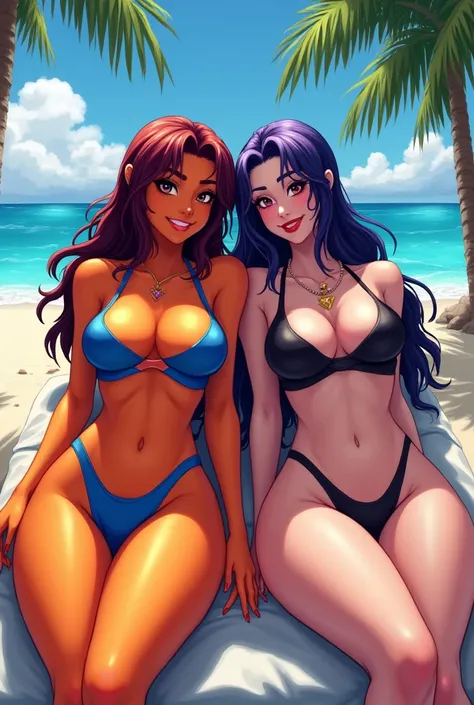 Anime Starfire and Raven in bikini 