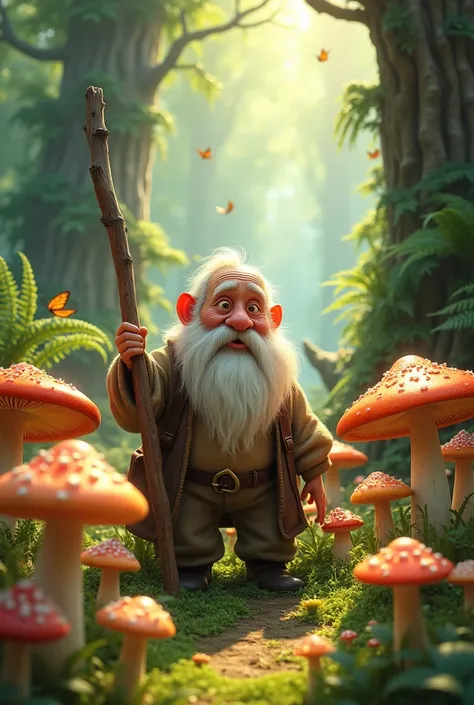 animation of an old man with mushrooms 
