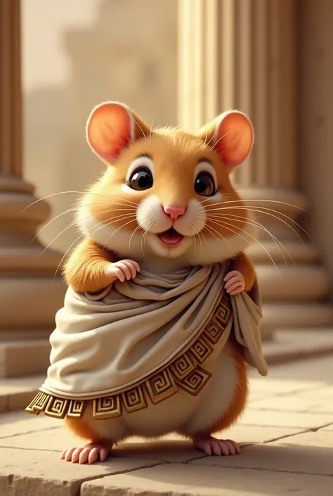 hamster rodent dressed in a Greek tunic 