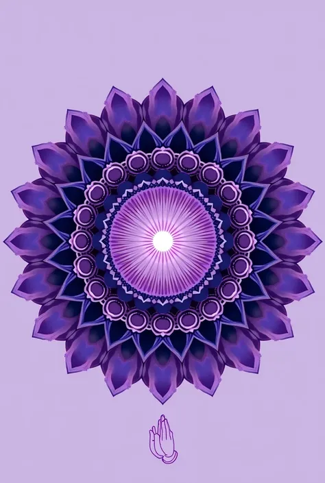 Create a logo for mystic 1111 with the Cho Ku Rei Reiki symbol and a violet mandala in the background with a praying hand 