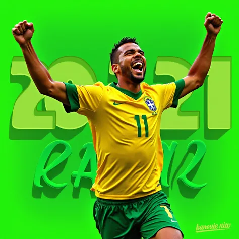 Create a Social Media Art with a Player from the 2024 Brazilian National Team, with the image of the player shouting goal... wearing the Brazilian national football team uniform with the text “TOMORROW THERE IS A BRAZILIAN NATIONAL TEAM GAME” “don’t miss i...