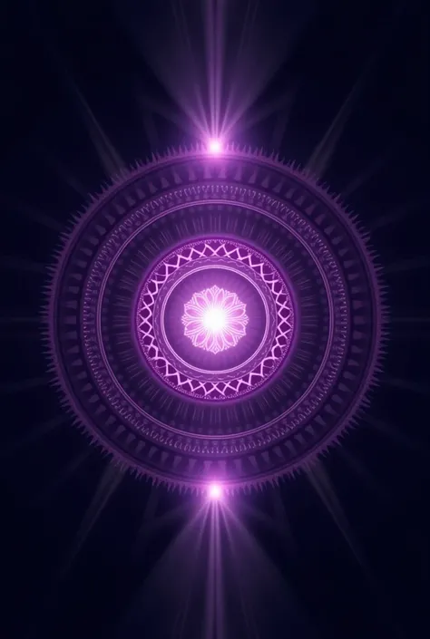 Create a logo for mystic 1111 with the Reiki Cho Ku Rei symbol and a violet and black mandala in the background, place a light coming out of the energy of the chakras sending reiki