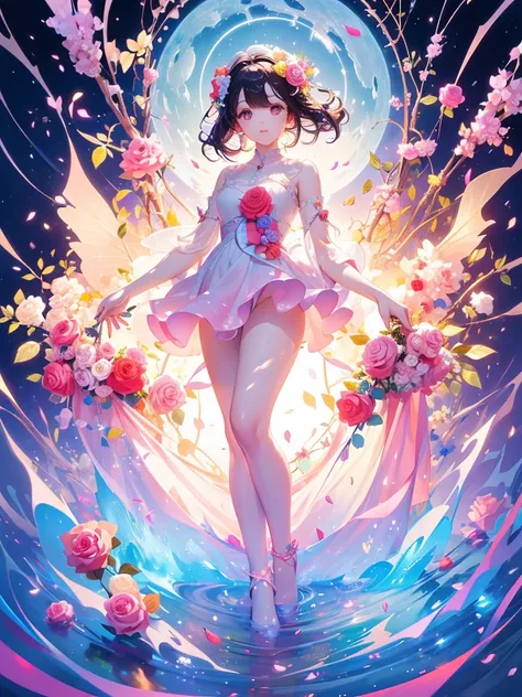 High resolution、High resolution、Clear images、Perfect Anatomy、Accurate anatomy、Rose flower person、Rose Fairy、Rose Costume、Colorful rose flowers、Surrounded by roses