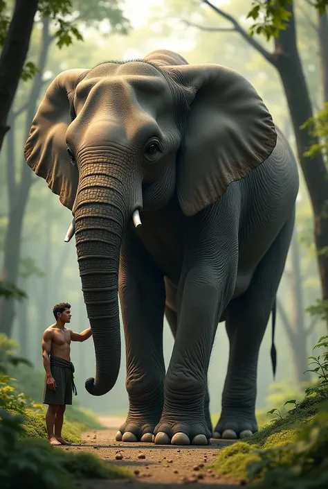 Create an elephant that is tamed by a man