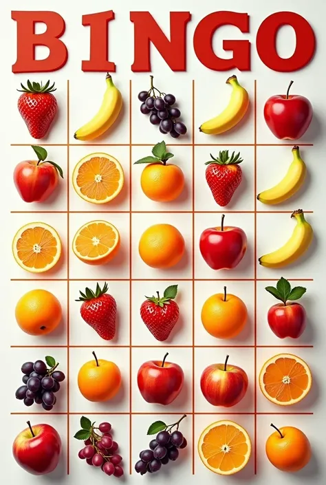 Picture of a bingo with fruits, TO PRINT, only that the fruits are inside 