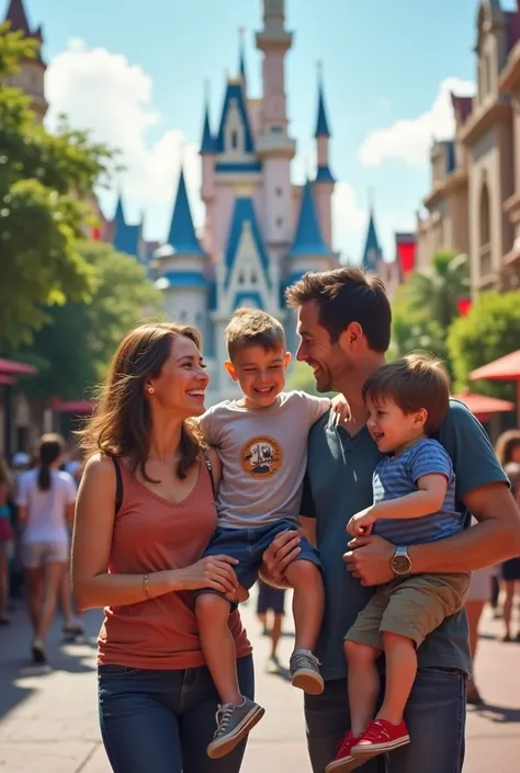 Family composed of mom, dad and two sons in Universal Studios Orlando
