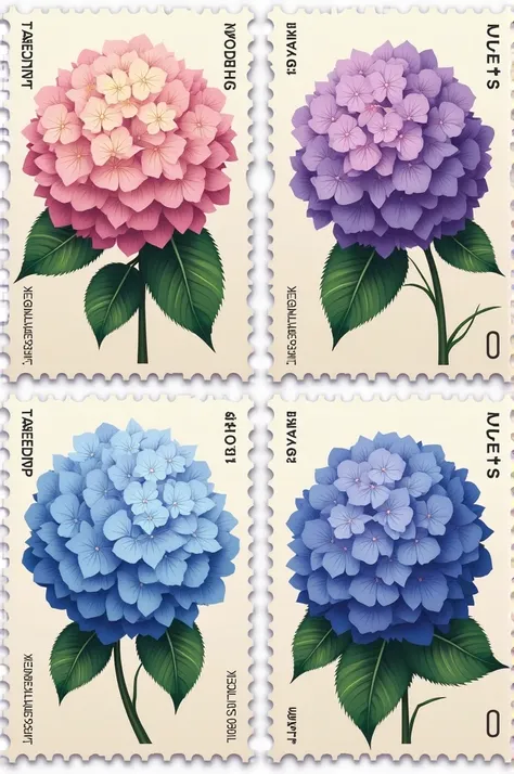 4 stamps hydrangeas