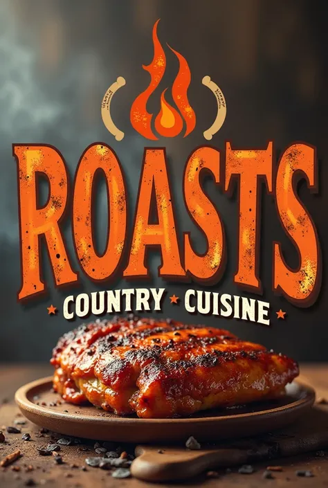 Create a barbecue logo where the title and origins and subtitle are roasts and country cuisine 
