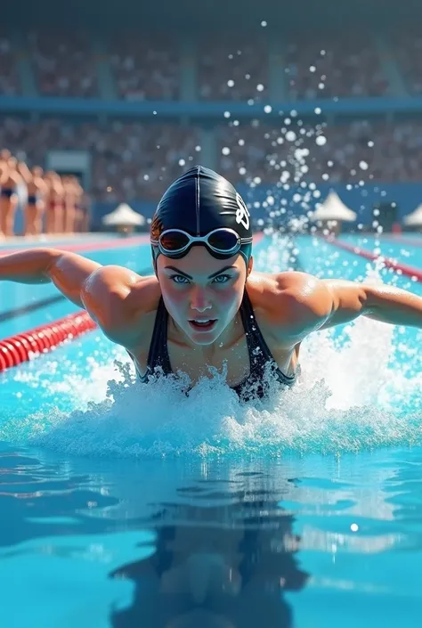  girl swimming in swimming competition 