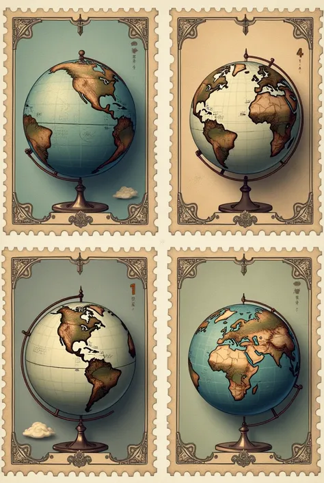 4 world globe stamps