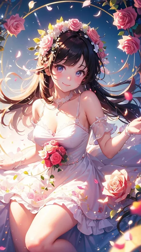 High resolution、high resolution、Rose flower person、Rose Fairy、Rose Costume、Surrounded by roses、A gentle gaze、A kind smile