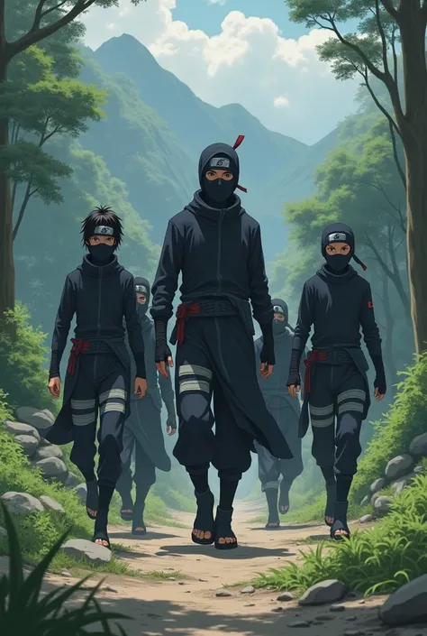 A team of three young ninjas and one older ninja, they are a team from Konoha and they are ninjas.