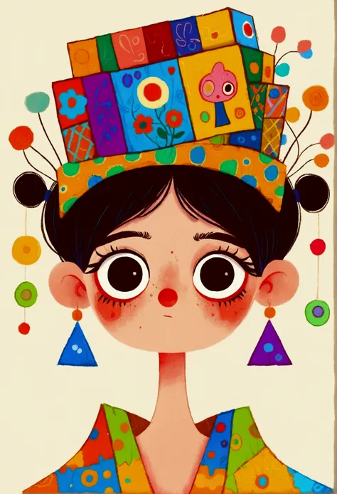 cartoon of a woman with a big box on her head, inspired by tim biskup, colorful illustration, colorful! character design, by sam...