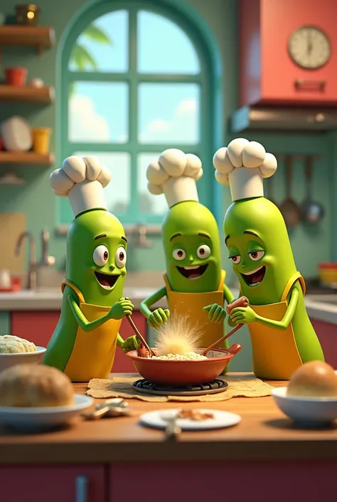 Animated green banana bunch cook