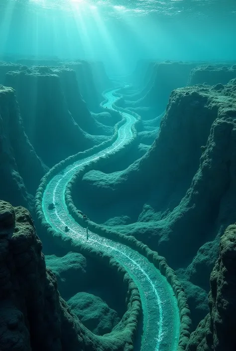 big underwater motorbike circuit with so many corner shaped like a dick from up view