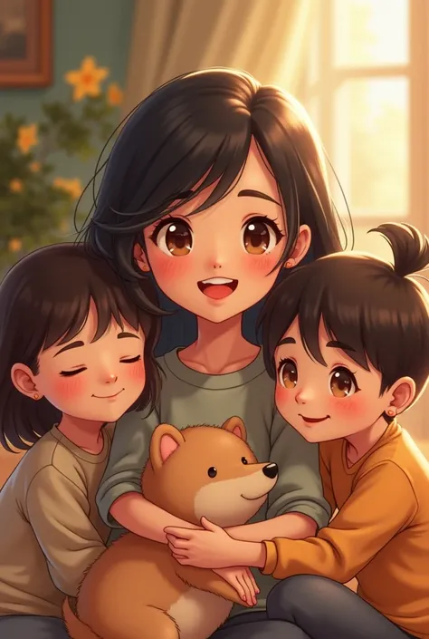 Nait was a  with black hair, brown eyes and a happy family 