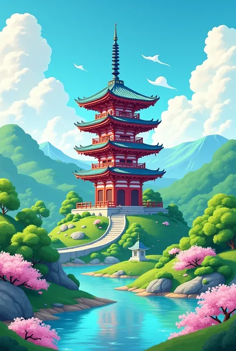 JAPAN SIGHTSEEING PAGODA CARTOON LANDSCAPE SCALE 16:9