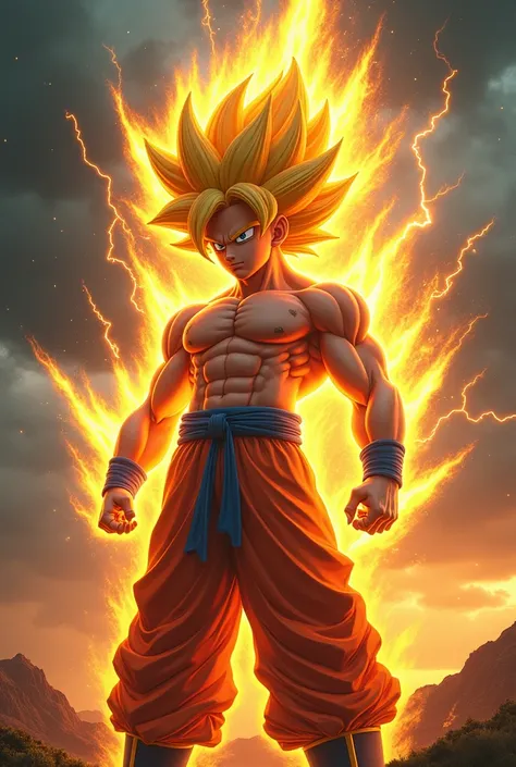 Goku transforming into super sayayin