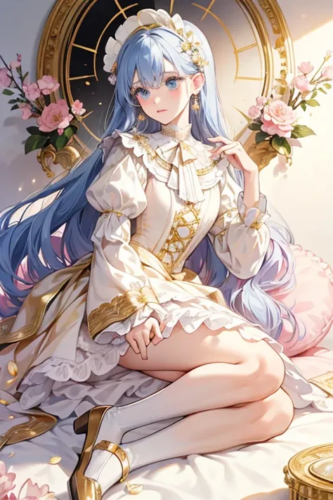 Coco has a pale complexion with rosy cheeks and large, clear blue eyes. Her chest-length platinum hair is curled with fluffy bangs and thin forelock strands. Blossom Cameo Top
A white long-sleeved blouse with gold lining the flower-shaped cuff to match the...