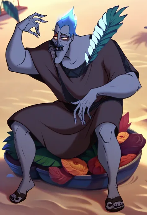 NSFW (nude, Hades, with penis), full body, on a deserted tropical beach