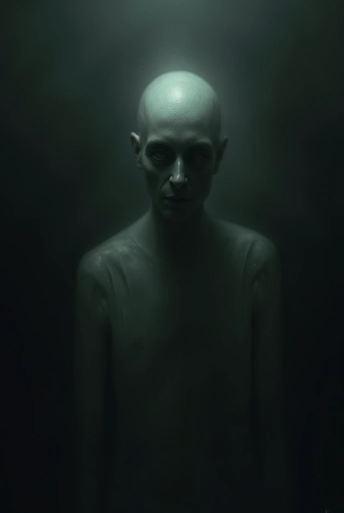 the pale figure, with sunken eyes in the darkness
