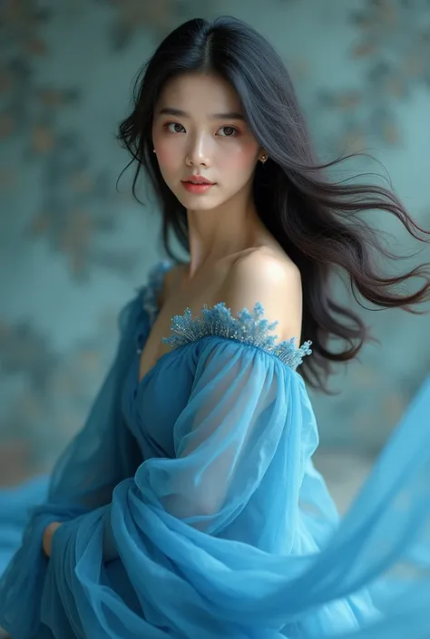 A Korean woman in a blue dress