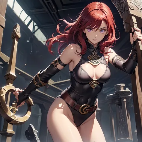 Masterpiece, absurdres, high fantasy artwork, best high quality image, carefuly detailed, very detailed features and textures, anime style, epic, solo character.
{{(A 14-years-old barbarian girl:(messed short-medium scarlet-red hair, purple eyes with black...