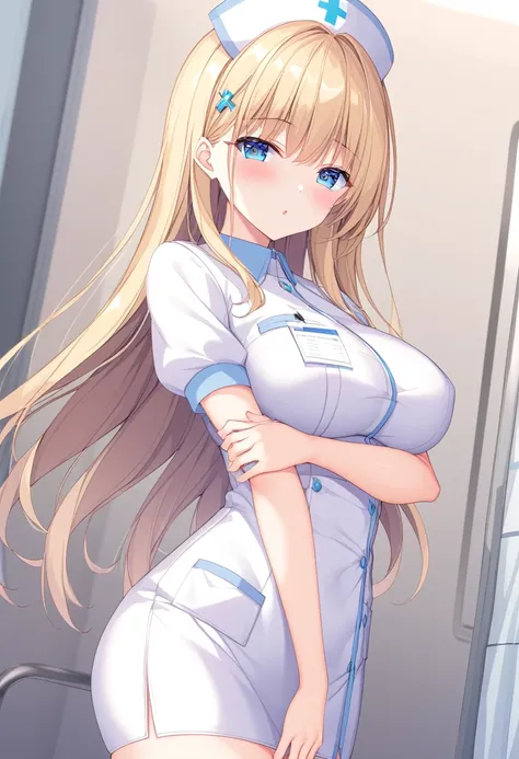 nurse、high resolution、8k、Anime image quality、Background hospital、Place your arms in front、Beautiful eyes、Standing posture