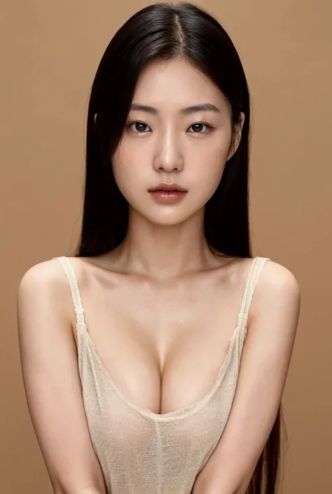 Sexy Woman、Plain T-shirt、Big Breasts、Asian、A beautiful woman、Realistic texture、Sexual pose、Early 20s、Long Hair、Straight Hair、Beautiful black hair、More realistic、As close to the real thing as possible、Gives a skin feel、Even the pores look realistic、An invit...