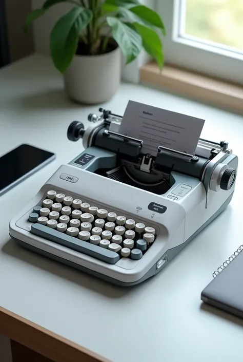 Typewriter with ergonomic qualities, with digital keyboard in QWERTY standard, auto-read icon, automatic printer, alarm clock every 30 minutes, auto spell check icon, screen showing what was typed, space to save what was written, USB-C input and possibilit...