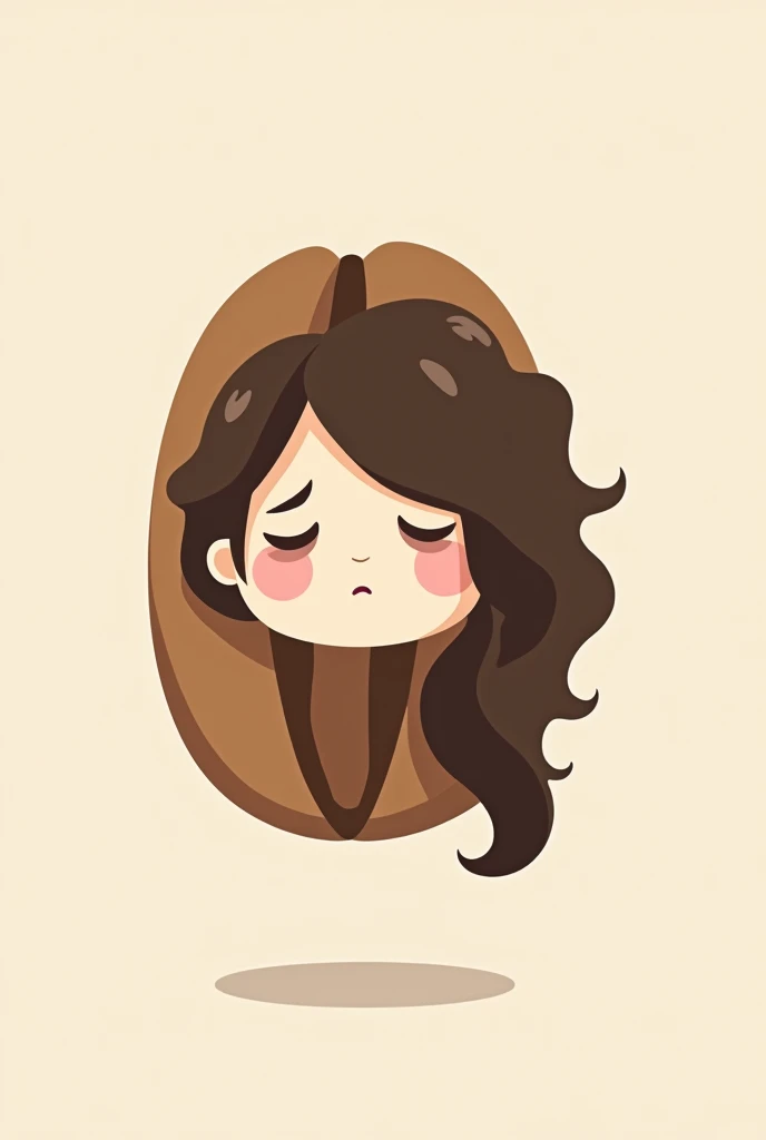 Logo of coffee bean with a just woke up girl face and hair. Sleepy face and messy long hair. Name of the brand is BREWHA