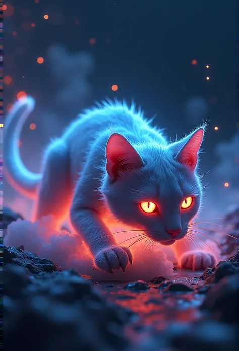 Space Cat, Luminescence的眼睛, biology, weird, crawl, Nightmare, Very bright colors, Light Particles, Luminescence,The huge universe and cats