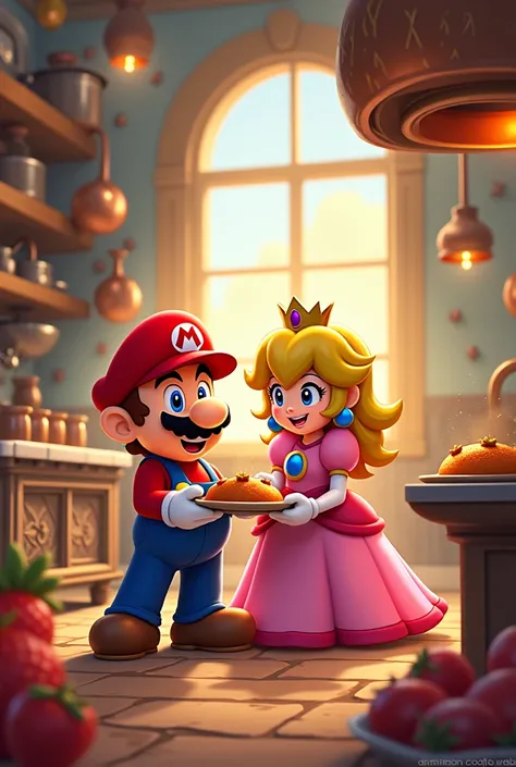 Make mario and princess peach making the delicious 

